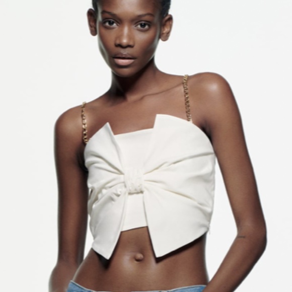 Zara | Tops | Zara Chain Strap Bow Tie Top White Blouse | Poshmark